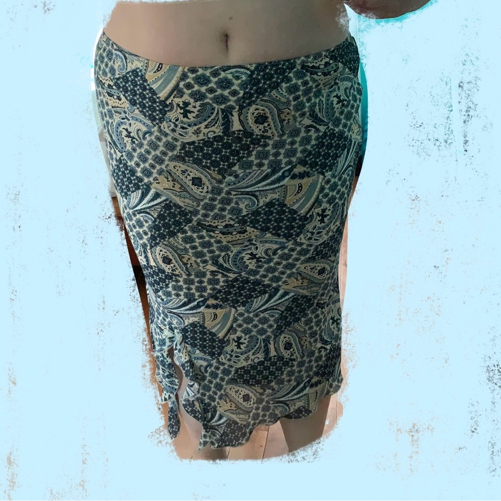 Blue and tan skirt with paisley mosaic design